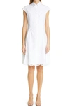 LELA ROSE BRODERIE ANGLAISE TRIM STRETCH POPLIN SHIRTDRESS,S219661