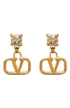 Valentino Garavani Valentino Crystal Logo Drop Earrings In Oro 18/ Acquamarina