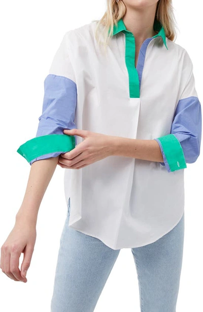 French Connection Ceises Colour Block Rhodes Popover Shirt- White/blue/green-72qbr In Summer White Palm