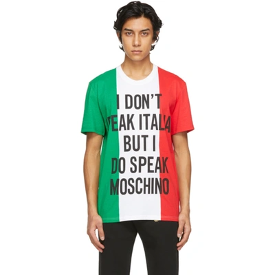 Moschino Italian Slogan Cotton T-shirt In Multicoloured