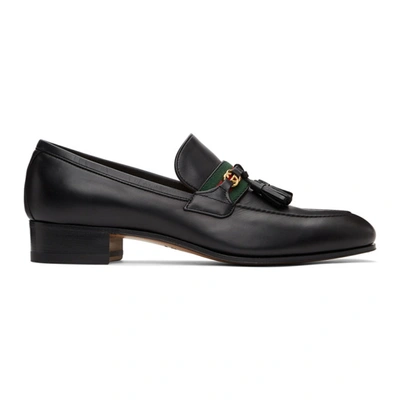 Gucci Gg-logo Web-stripe Tasselled Leather Loafers In Black