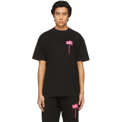 Palm Angels Palm Tree Printed Cotton Jersey T-shirt In Black,fuchsia