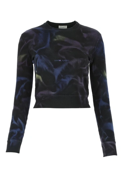 Saint Laurent Logo-print Wave-print Sweatshirt In Pattern