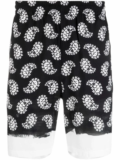 Msgm Paisley-print Knee-length Shorts In Black