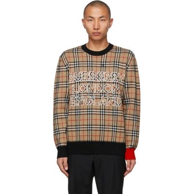 Burberry Logo Check Wool Blend Knit Sweater In Neutrals