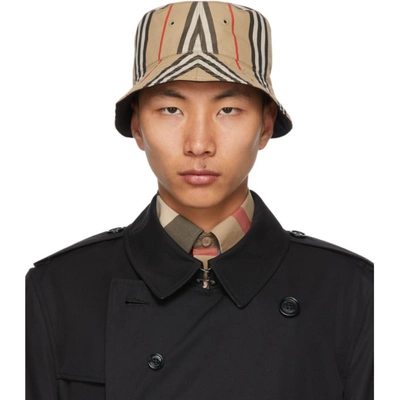 Burberry Reversible Beige Cotton Icon Stripe Bucket Hat In Archive Beige