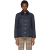 BURBERRY NAVY QUILTED CORDUROY COLLAR JACKET
