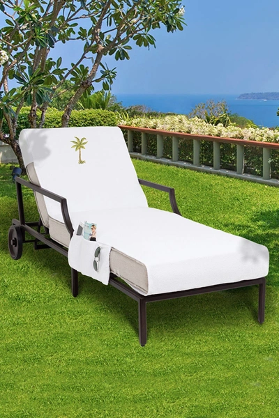 Linum Home Textiles 100% Turkish Cotton Palm Tree Embroidered Standard Size Chaise Lounge Cover With In White