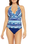 LA BLANCA STRIPE HALTER TANKINI TOP,LB0PJ84