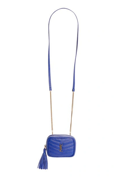 Saint Laurent Baby Lou Quilted Leather Micro Crossbody Bag In Saphir Bleu