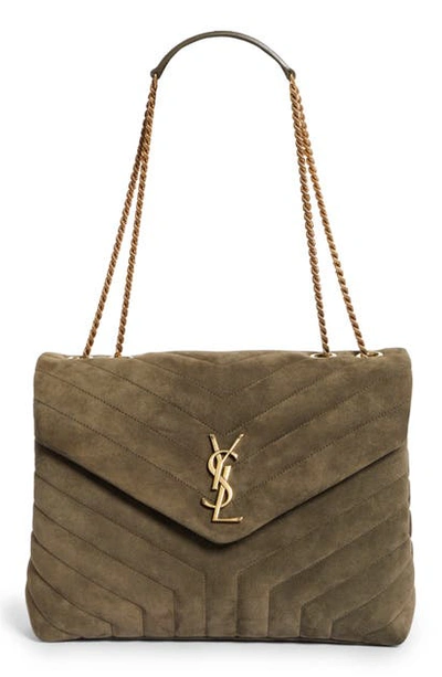 Saint Laurent Medium Lou Matelasse Suede Shoulder Bag In Seaweed