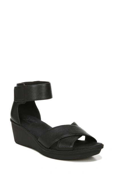 Naturalizer Riviera Womens Ankle Strap Velcro Wedge Sandals In Black Leather