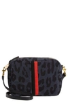 Clare V Midi Sac Leopard Print Leather Crossbody Bag In Black Rattan