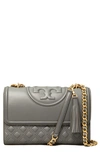 Tory Burch Fleming Lambskin Leather Convertible Shoulder Bag In Overcast