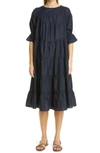 Merlette Paradis Open Tier Cotton Dress In Navy
