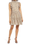 Sam Edelman Animal Print Flutter Sleeve Dress In Ivory Multi