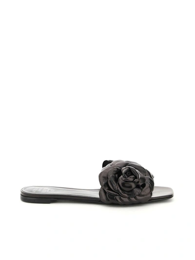 Valentino Garavani Black 03 Rose Edition Atelier Petal Flat Sandals
