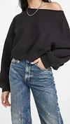 R13 Patti Asymmetric Puff-sleeve Off-the-shoulder Sweatshirt In Washed Black