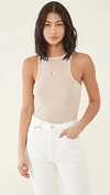 Agolde Beige Rib High Neck Tank Top In Nude