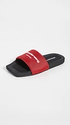 Alexander Wang Red Rubber Logo Pool Slides In Bright Red