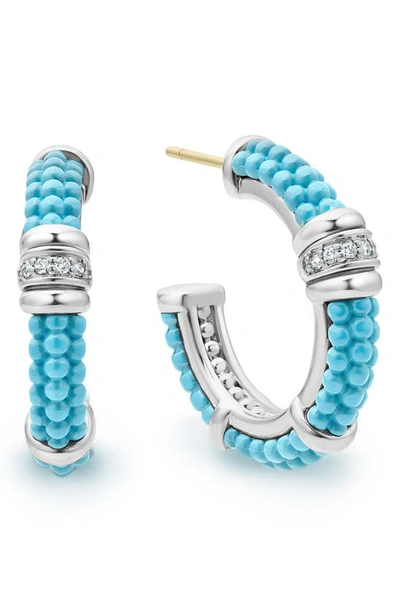 LAGOS BLUE CAVIAR DIAMOND HOOP EARRINGS,01-81745-CT