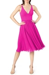 Dress The Population Alicia Mixed Media Midi Dress In Bright Fuchsia