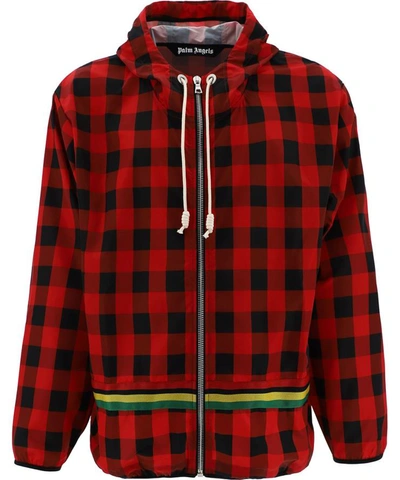 Palm Angels Buffalo Check Windbreaker Jacket In Red,black