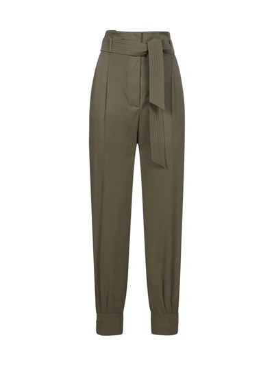 Max Mara Belted Cuffed Trousers In Green