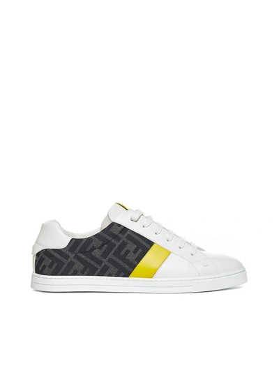 Fendi Diagonal Logo Mix Media Low-top Sneakers In Black - Yellow