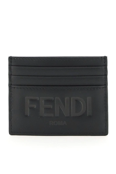 Fendi Card Holder In Calfskin Decorated With Logo Lettering In Black