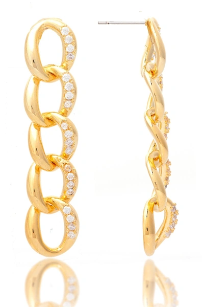 Rivka Friedman 18k Gold Clad Cz Linear Chain Link Drop Earrings
