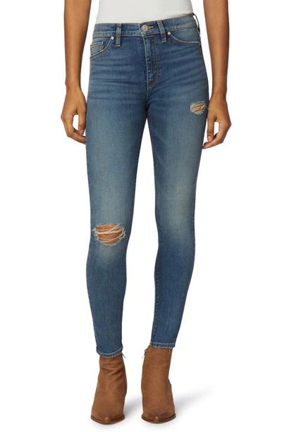Hudson Barbara Distressed Super Skinny Ankle Jeans In Victorious In Blue