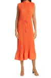 Milly Melina Long Pleated Georgette Dress In California Coral