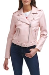 Levi's Water Repellent Faux Leather Fashion Belted Moto Jacket In Blush Croc