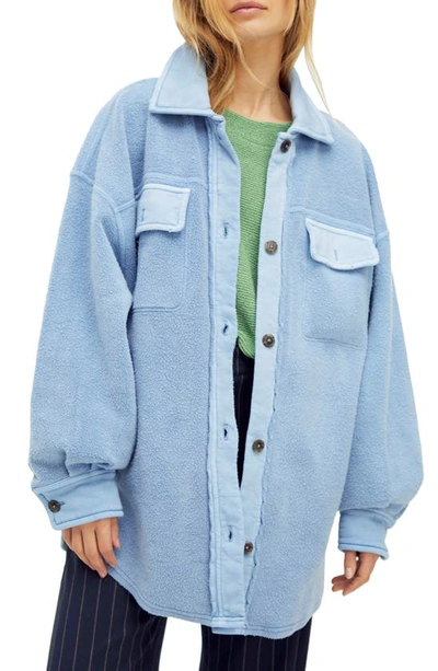 Free People Ruby Light Blue Distressed Fleece Overshirt