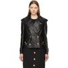 BALMAIN BLACK LEATHER PEA COAT