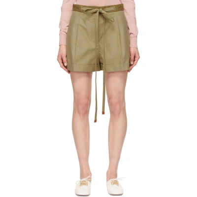 Loewe Leather-trimmed Cotton-twill Shorts In Beige,khaki