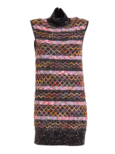 Missoni Sequin Embellished Wool Blend Mini Dress In Multicolour