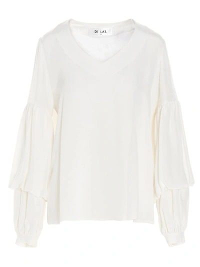 Di.la3 Pari' Puff-sleeve Silk Shirt In White