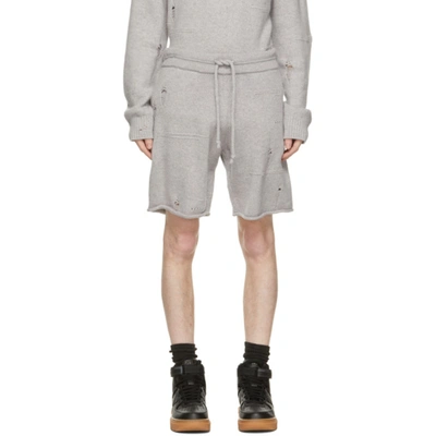Helmut Lang Men's Distressed Wool, Yak Hair & Cashmere Shorts In Grey Melange