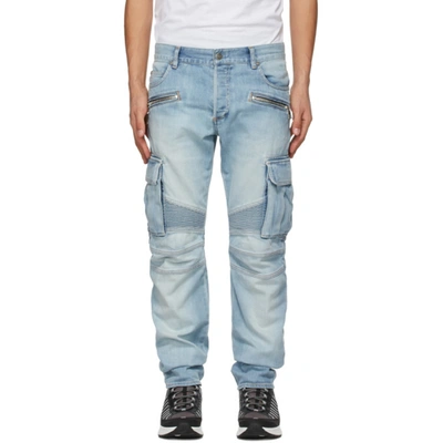 Balmain Cargo Tapered Jeans-light Blue In Light Wash