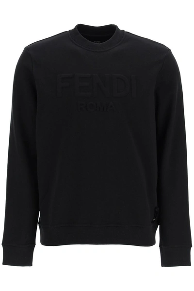Fendi Logo-embroidered Cotton Sweatshirt In Black