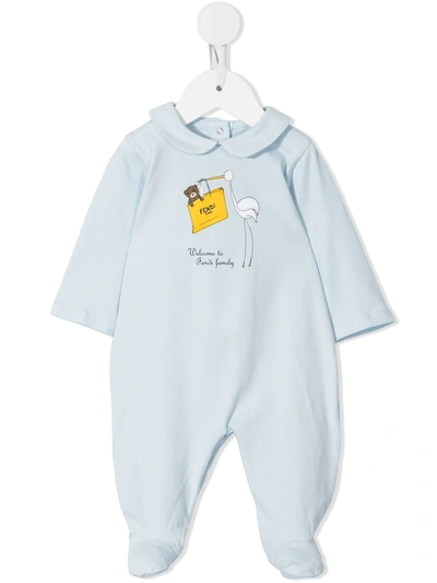 Fendi Babies' Family Stork Bodysuit In 蓝色