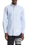Thom Browne Slogan Patch Poplin Shirt In Light Blue