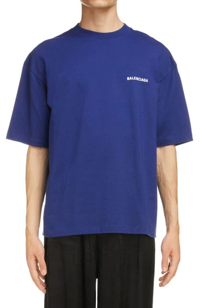 Balenciaga Logo印花超大款t恤 In Blue