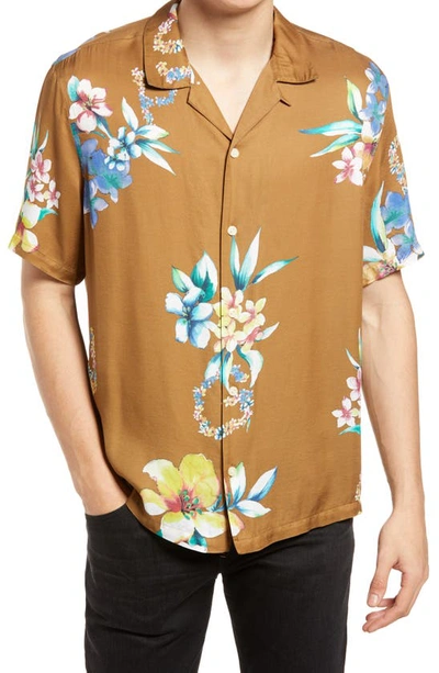 Allsaints Hana Floral Short Sleeve Button-up Camp Shirt In Santo Brown