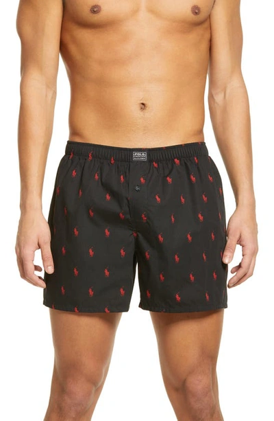 Polo Ralph Lauren Men's Underwear, Allover Pony Woven Boxers In Red