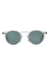 Oliver Peoples Gregory Peck Phantos 50mm Round Sunglasses In Gray/blue Solid