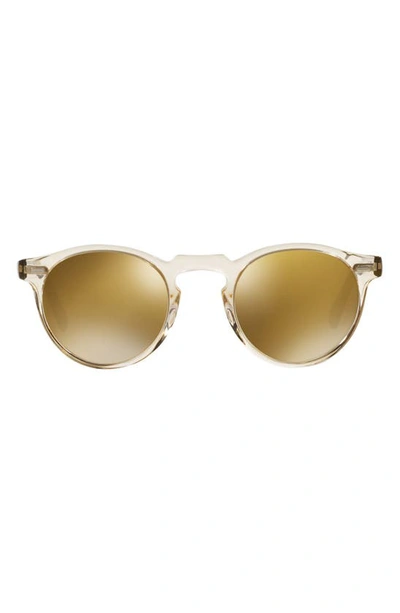 Oliver Peoples Gregory Peck 50mm Mirrored Round Sunglasses In Beige/brown Mirrored Gradient