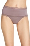 Calvin Klein Scallop Lace Trim High Waist Thong In Plum Dust